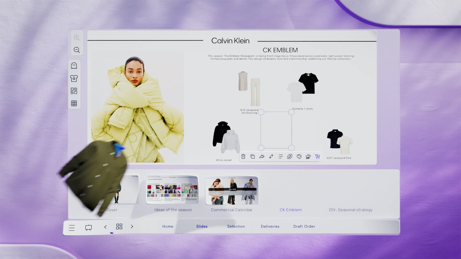 De digitale showroom van Calvin Klein op een paarse achtergrond.