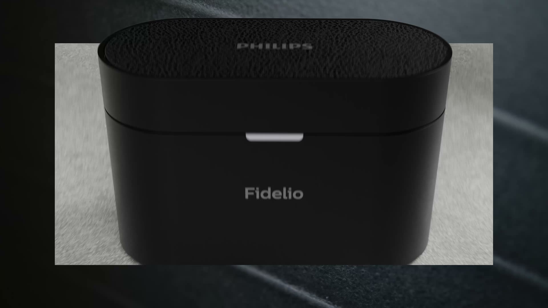 De oplaadcase van de Fidelio-oordopjes, van bovenaf.